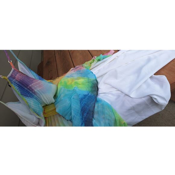 Victoria's Secret Watercolor Knife Pleated Sleeveless Maxi Dress Gown Size L - Picture 9 of 11